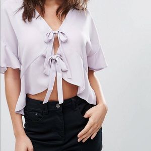 ASOS Tie-Front Blouse with Frill Sleeves